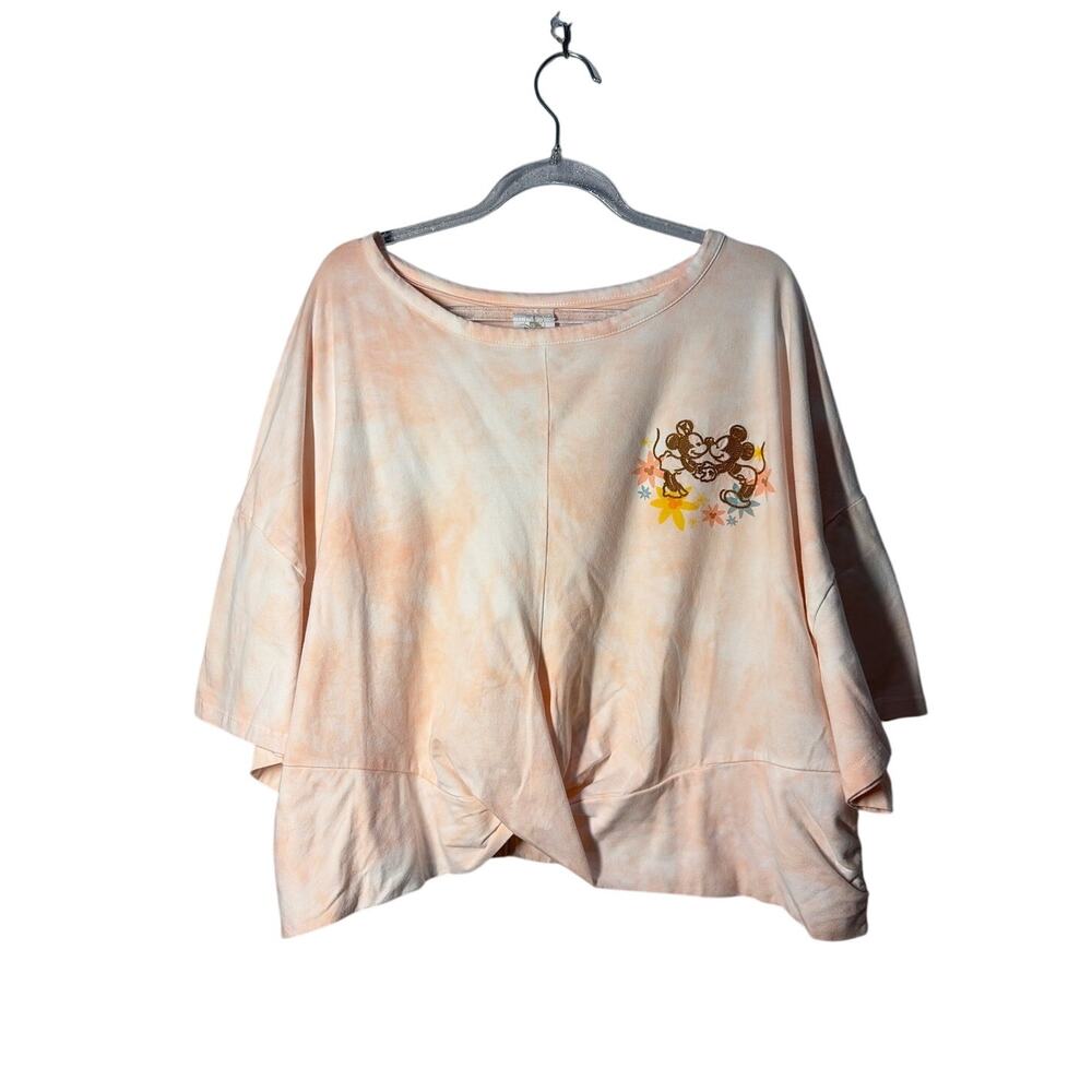 Disney Parks Minnie & Mickey Mouse Cropped Floral Top Embroidery Casual Summer